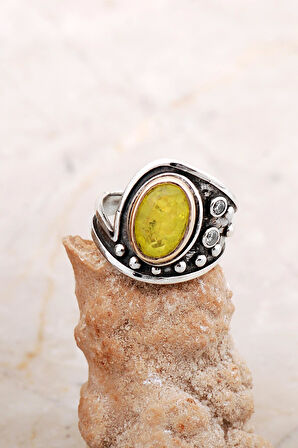 Paraiba Taşlı Çekiç Dövme Elişi Tasarım Gümüş Yüzük 5841