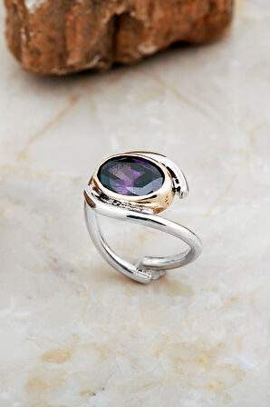Ametist Taşlı Tasarım Gümüş Yüzük 5849