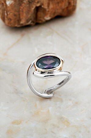 Ametist Taşlı Tasarım Gümüş Yüzük 5849
