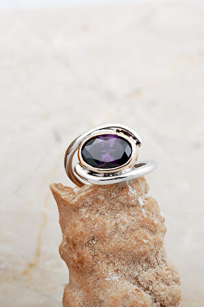 Ametist Taşlı Tasarım Gümüş Yüzük 5849