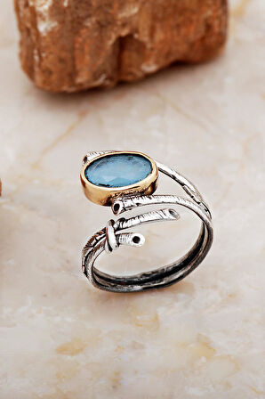 Mavi Paraiba Taşlı Sarmaşık Tasarım Gümüş Yüzük 5857