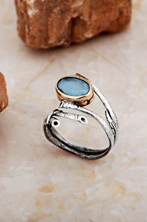 Mavi Paraiba Taşlı Sarmaşık Tasarım Gümüş Yüzük 5857