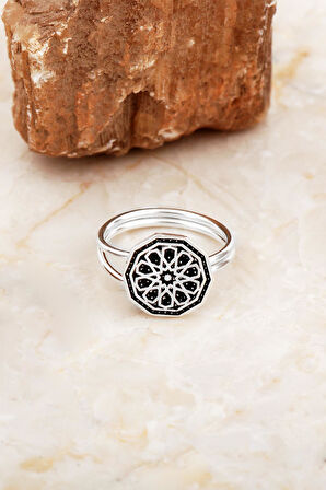 Anadolu Motifli Elişi Gümüş Çiçek Yüzük 5878