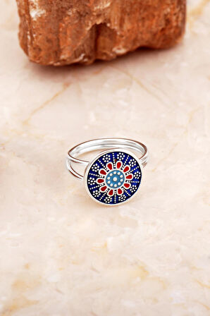 Anadolu Motifli Mineli Elişi Gümüş Yüzük 5885