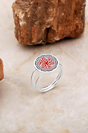 Anadolu Motifli Mineli Elişi Gümüş Yüzük 5892