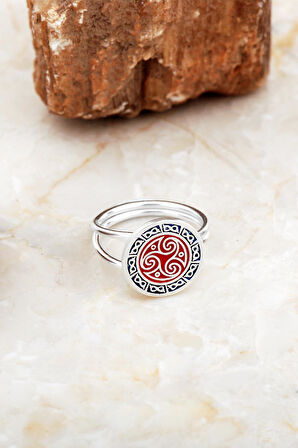 Anadolu Motifli Mineli Elişi Gümüş Yüzük 5892