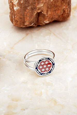 Yaşam Çiçeği Mineli Elişi Gümüş Yüzük 5895