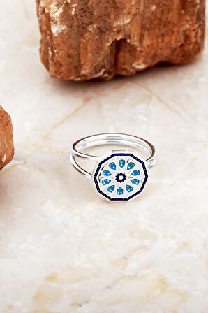 Anadolu Motifli Elişi Mineli Gümüş Çiçek Yüzük 3763