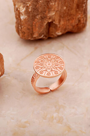 Anadolu Motifli Elişi Rose Gümüş Yüzük 3768