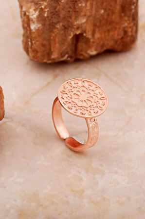 Anadolu Motifli Elişi Rose Gümüş Çiçek Yüzük 3769