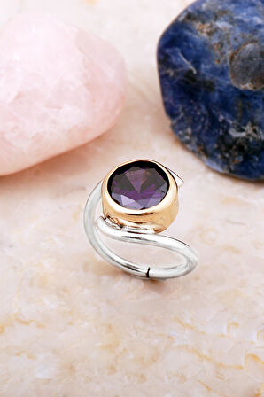 Ametist Taşlı Tasarım Gümüş Yüzük 5916
