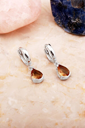 Renk Değiştiren Sultan Taşlı Damla Rodyumlu Gümüş Küpe 7097