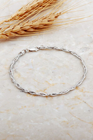 İtalyan Örgü Zincir 18 Cm Rodyumlu Gümüş Bileklik 4692