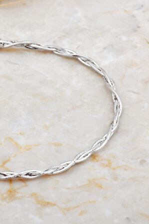 İtalyan Örgü Zincir 18 Cm Rodyumlu Gümüş Bileklik 4692