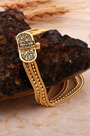 Lale Motifli Midyat Hasırı Altın Kaplama Gümüş Akıtma Bileklik 4714