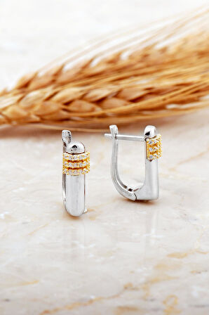 Dikdörtgen Taşlı Plaka Rodyumlu Gümüş Küpe 7172