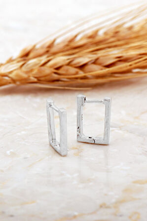 Dikdörtgen Taşsız Rodyumlu Minimal Gümüş Küpe 7175