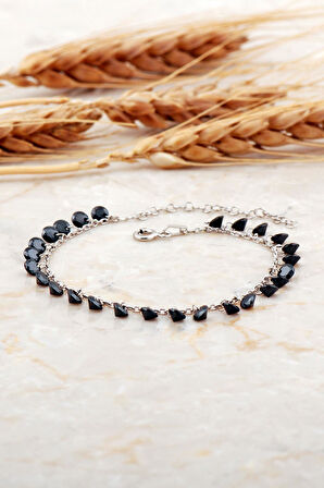 Oniks Taşlı Sallantılı Rodyumlu Gümüş Bileklik 4733