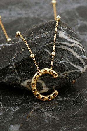 Kalpli Altın Kaplama C Harf Gümüş Balon Kolye 8038