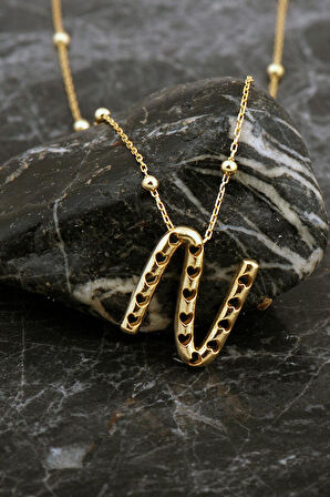 Kalpli Altın Kaplama N Harf Gümüş Balon Kolye 8050