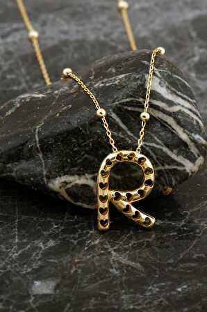 Kalpli Altın Kaplama R Harf Gümüş Balon Kolye 8054