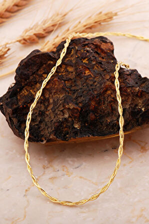 İtalyan Örgü Zincir Altın Kaplama Gümüş Kolye 8074