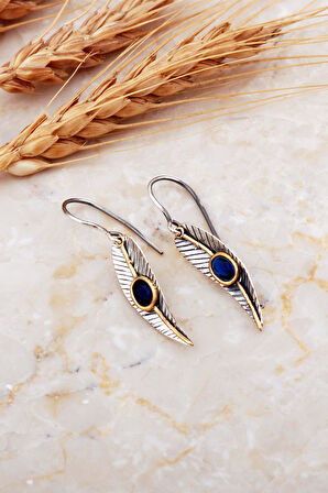 Safir Taşlı Defne Yaprağı Elişi Gümüş Küpe 7226