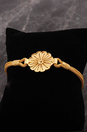 Kazaziye Telkari İşlemeli Altın Kaplama Papatya Elişi Gümüş Bileklik 4760