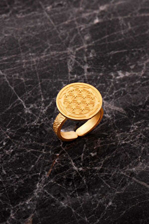 Yaşam Çiçeği Elişi Altın Kaplama Gümüş Yüzük 5973