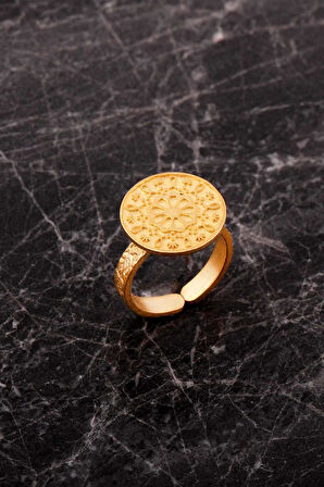 Anadolu Motifli Elişi Altın Kaplama Gümüş Çiçek Yüzük 5974