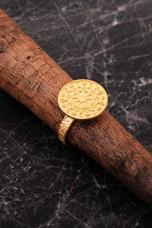 Anadolu Motifli Elişi Altın Kaplama Gümüş Çiçek Yüzük 5974