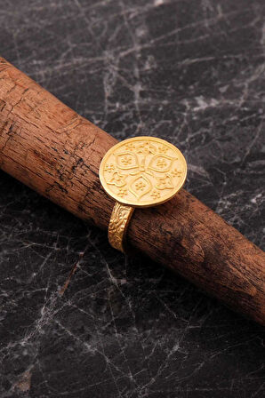 Anadolu Motifli Elişi Altın Kaplama Gümüş Yüzük 5975