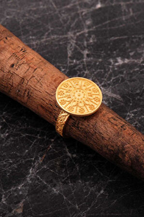 Anadolu Motifli Elişi Altın Kaplama Gümüş Yüzük 5976