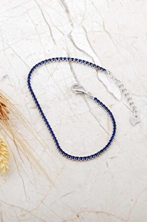 Safir Taşlı Su Yolu İnce Rodyumlu Gümüş Bileklik 4799 