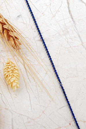 Safir Taşlı Su Yolu İnce Rodyumlu Gümüş Bileklik 4799 