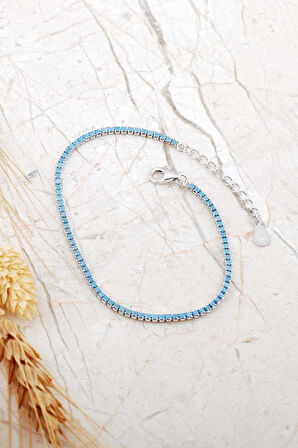 Turkuaz Taşlı Su Yolu İnce Rodyumlu Gümüş Bileklik 4800