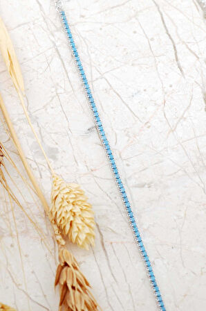 Turkuaz Taşlı Su Yolu İnce Rodyumlu Gümüş Bileklik 4800