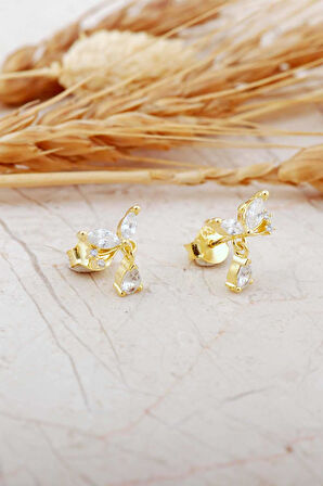 Markiz Taşlı Kelebek Altın Kaplama Mini Gümüş Küpe 7344