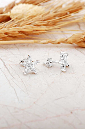 Markiz Taşlı Yasemin Çiçeği Rodyumlu Mini Gümüş Küpe 7352 