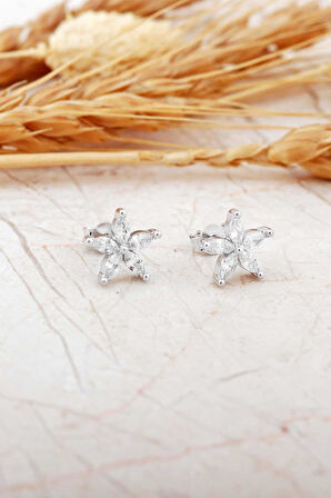 Markiz Taşlı Yasemin Çiçeği Rodyumlu Mini Gümüş Küpe 7352 