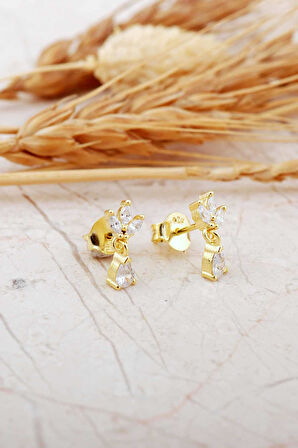 Altın Kaplama Lotus Çiçeği Damla Sallantılı Mini Gümüş Küpe 7357