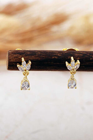 Altın Kaplama Lotus Çiçeği Damla Sallantılı Mini Gümüş Küpe 7357