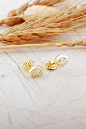 Altın Kaplama Göz Mini Gümüş Küpe 7358