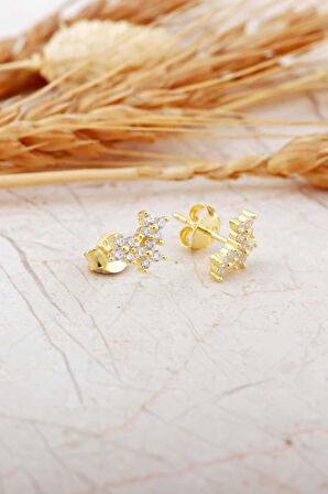 Üçlü Çiçek Altın Kaplama Mini Gümüş Küpe 7381