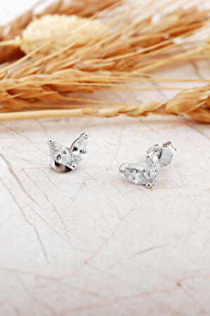 Mekik Taşlı Kelebek Rodyumlu Mini Gümüş Küpe 7382