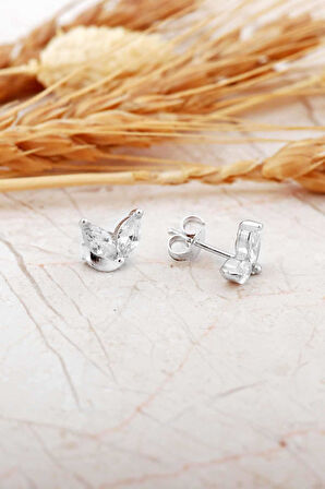 Mekik Taşlı Kelebek Rodyumlu Mini Gümüş Küpe 7382