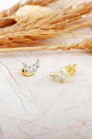 Mekik Taşlı Kelebek Altın Kaplama Mini Gümüş Küpe 7383