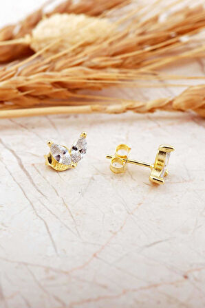 Mekik Taşlı Kelebek Altın Kaplama Mini Gümüş Küpe 7383