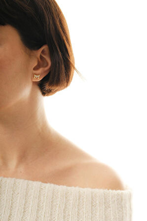 Kelebek Altın Kaplama Mini Gümüş Küpe 7388