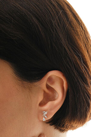 Taşlı Kelebek Rodyumlu Mini Gümüş Küpe 7389